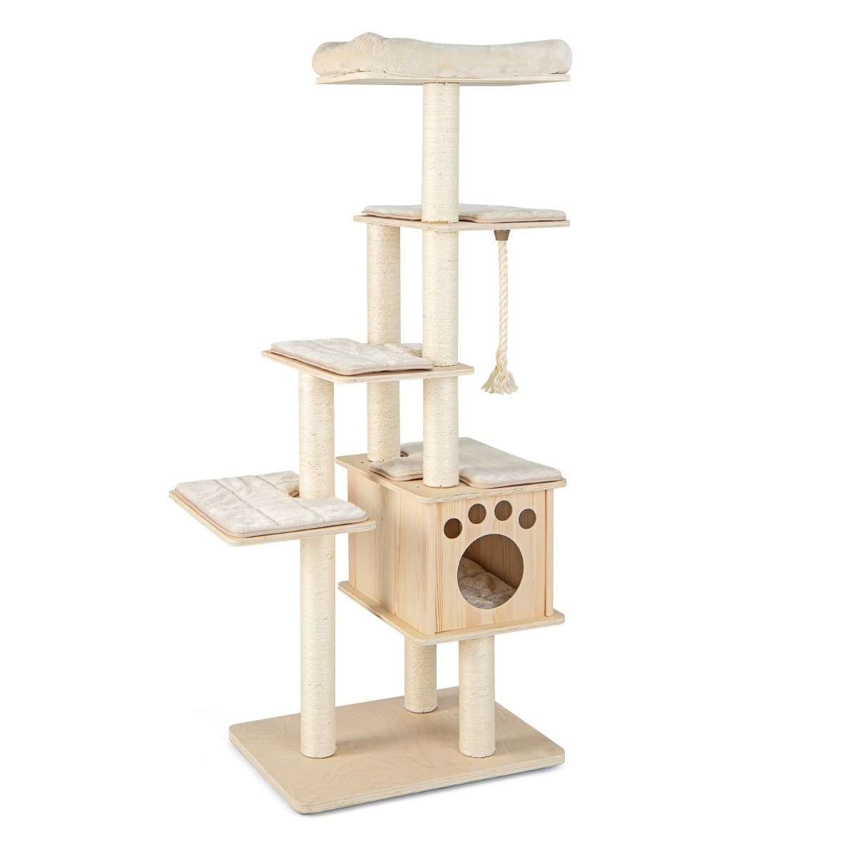 CostwayArbre à Chat en Bois 170CM - Perchoir Condo