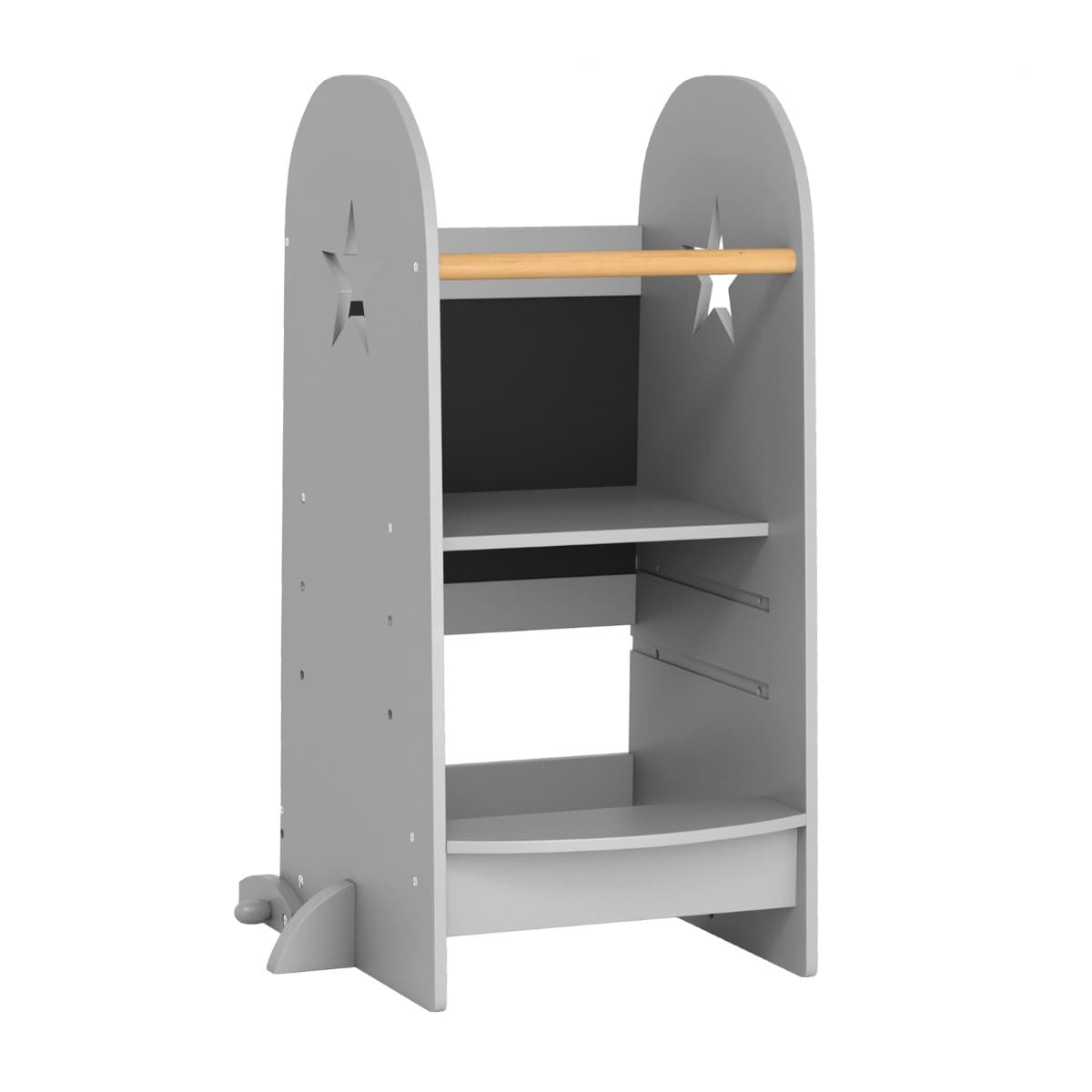 CostwayTour de Cuisine Multifonction pour Enfants Tour Debout pour Enfants avec Hauteur Réglable et Tableau Noir Double Face pour 3+ Ans Gris